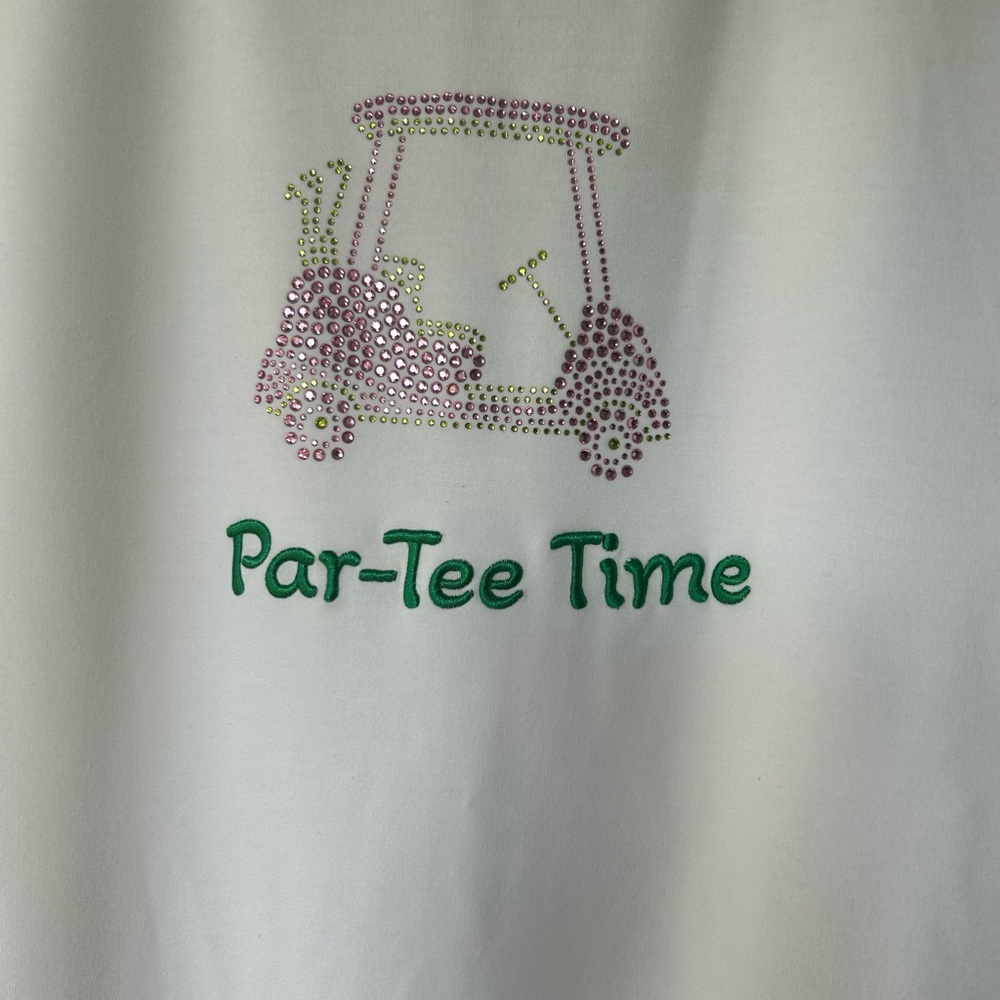 Jane and Delancey White Tee with Green and Pink Embellishments